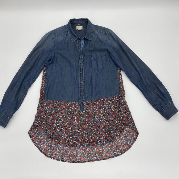 POSTAGE STAMP by Anthro Shirt Chambray Floral Button-Up Size 0 Long Sleeve - Picture 1 of 7